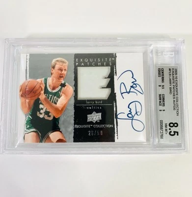 LARRY BIRD 2009 UD EXQUISITE AUTO CARD SGC 8.5/10 AUTOGRAPH PATCH SIGNED 44/50 - Image 1 of 4