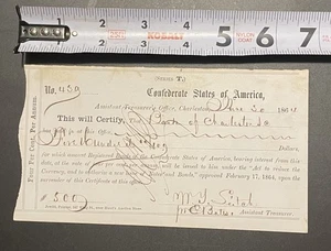 SC-37 1864 Confederate States of America , Charleston SC $500 Bond CIVIL WAR - Picture 1 of 6