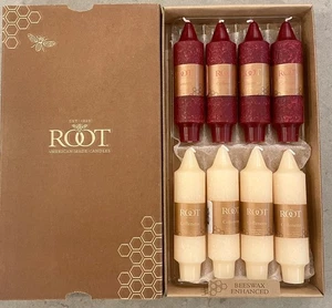 Root Unscented Beeswax Timberline 5" Collenette Candles 4 Garnet & 4 Buttercream - Picture 1 of 13
