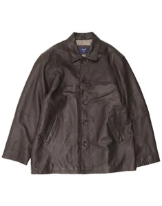 VINTAGE Mens Leather Coat UK 44 2XL Black Leather CZ09 - Picture 1 of 4