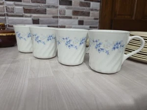 Corelle Corning Ware Blue Fleur Swirl Kaffee Tee Tassen Becher 4er Set Vintage 70er - Bild 1 von 24