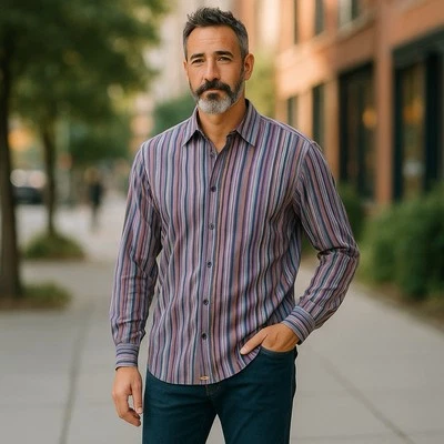 Camisa de vestir a rayas XXL multicolor 100 % algodón manga larga Calvin Klein para hombre Foto 1 de 4