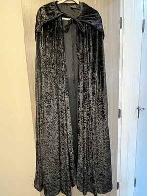 Black Velvet Unisex Hooded Cape, Halloween, Witches, Warlock, Magic - Image 1 of 2