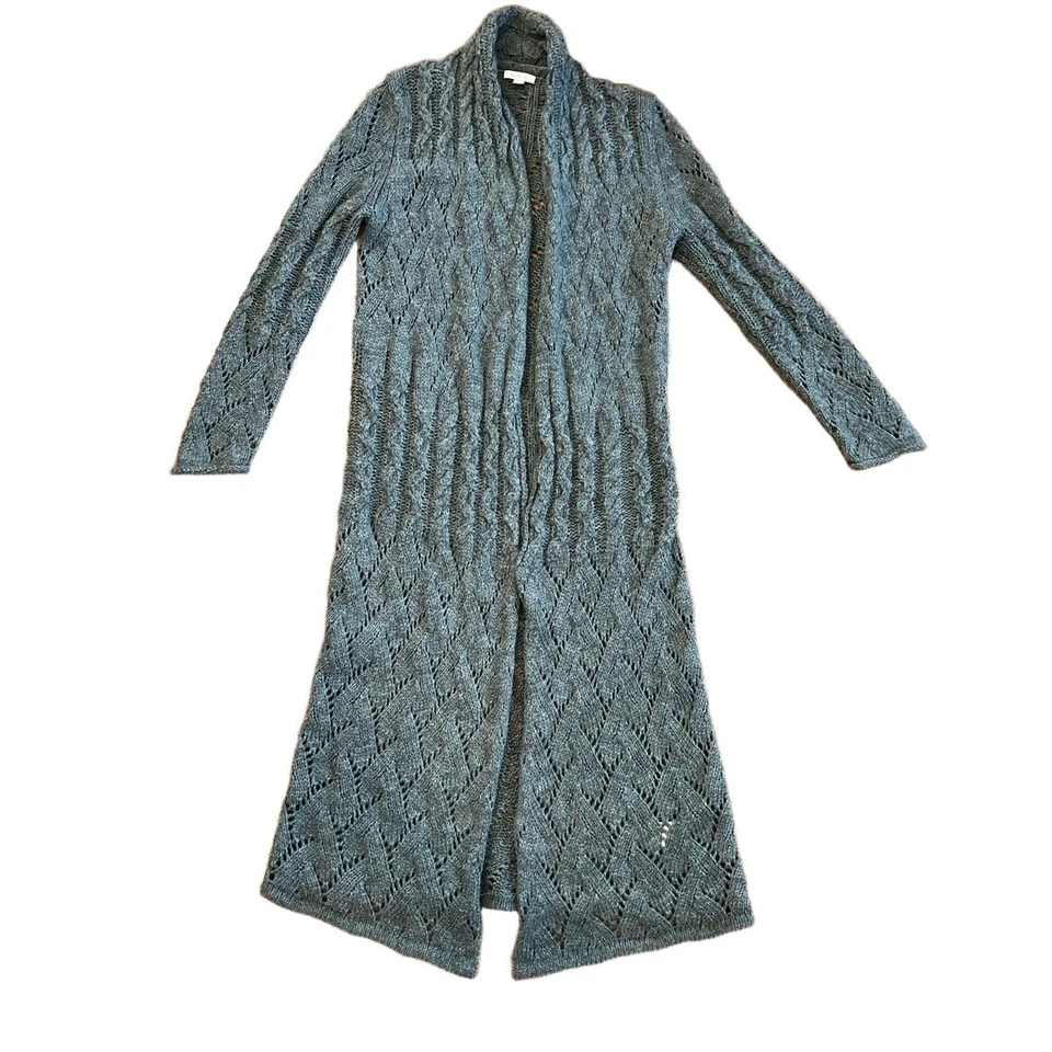 Garnet Hill Duster Cardigan Womens Size Small Gray Cable Knit Maxi Quiet Luxury - Image 1 of 4