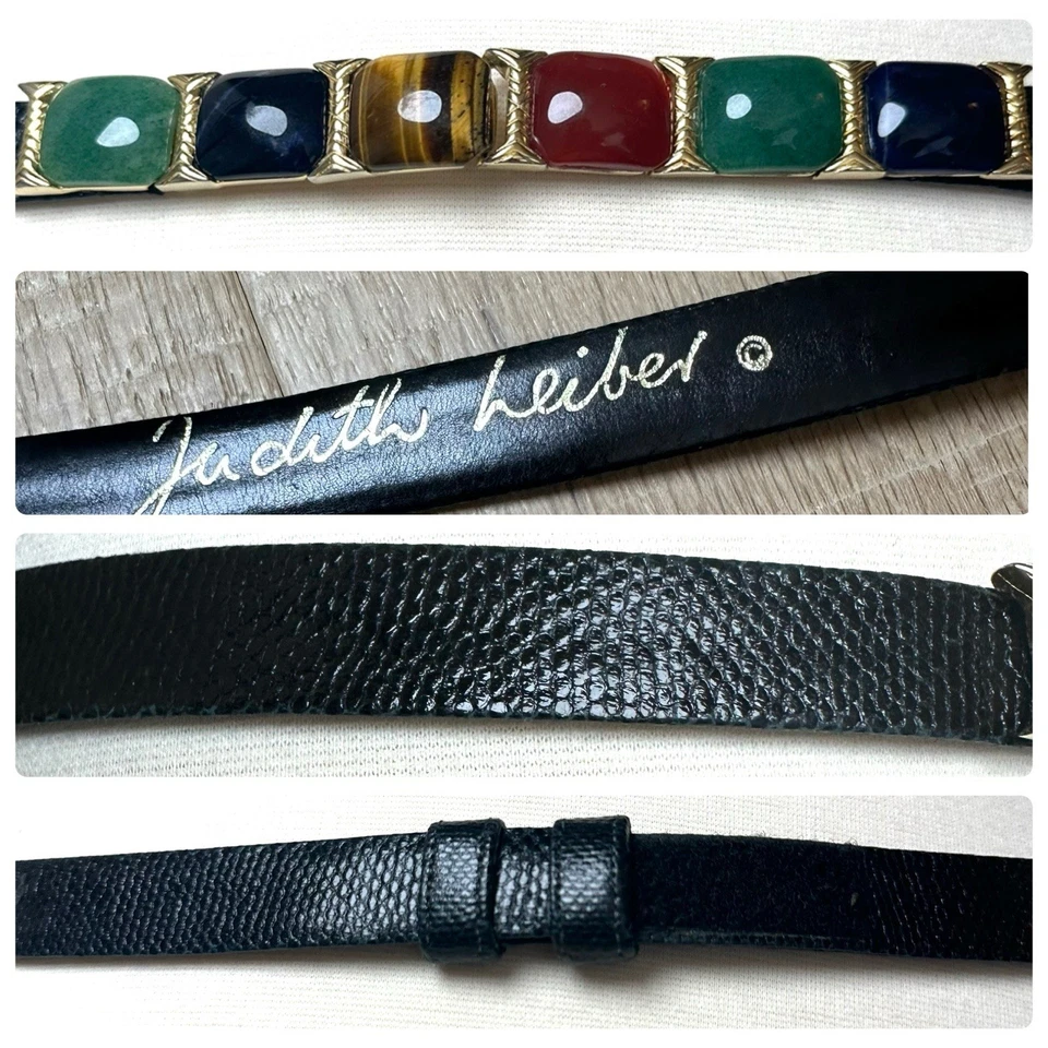 Cinturón Judith Leiber Art Deco Hebilla Geométrica Negro Dorado Cuero Karung Foto 1 de 1