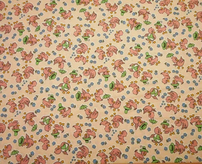 Baby Fabric 1 1/2 Yard Pink Ducks Green Hats Balls Blue Floral Beige Cotton #B C - Image 1 of 2