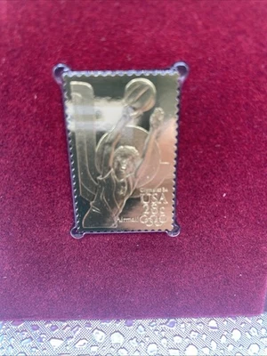 1984 22kt Gold Replica Stamp 1st Day SUMMER OLYMPIC GAMES Women's Basketball - Image 1 of 2