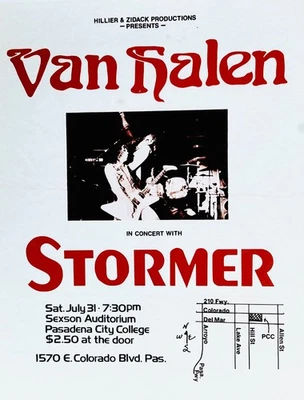 Van Halen+ Stirmer flyer for Sexton Sufitoriun, Pasadena College, CA 7/31/76 - Image 1 of 2