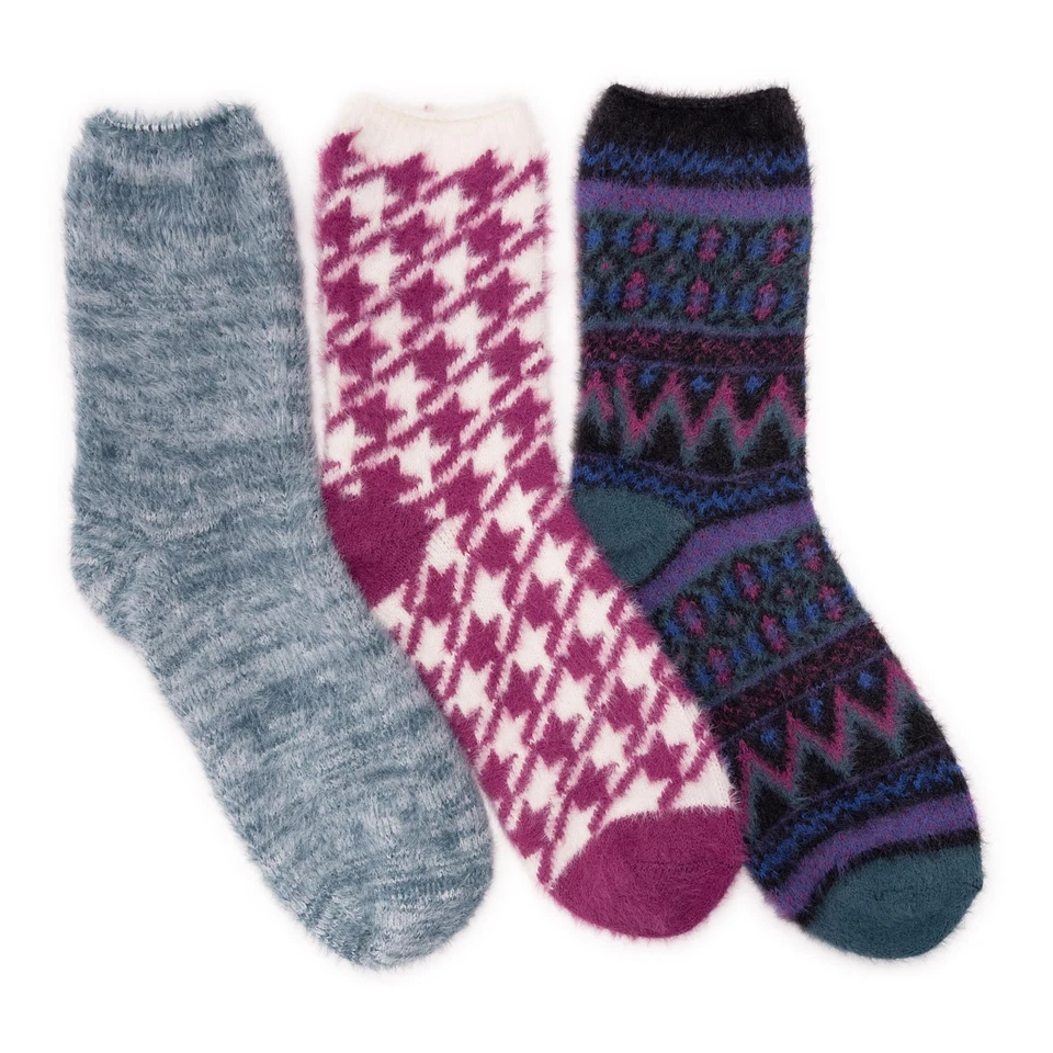 Women's Set of 3 Fuzzy Yarn Socks- Multi OS - Image 1 of 2