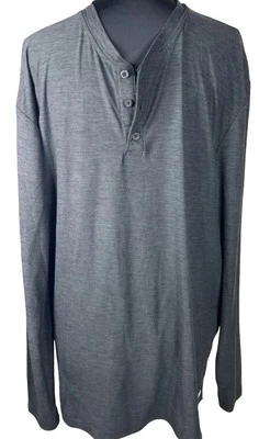 Men’s Gray Long Sleeve Henley Shirt L Soft Knit Thermal Athletic Casual Top - Image 1 of 4