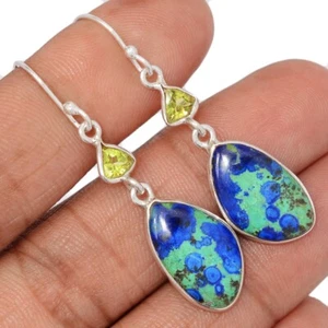 Pendientes Azurita y Peridoto Mexicano Natural Plata de Ley 925 Joyería CE49380 - Imagen 1 de 1
