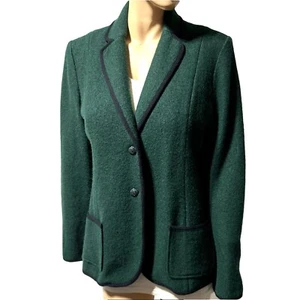 346 BROOKS BROTHERS Womens Blazer Wool Blend Knit Elbow Patch Size XL Green Navy - Picture 1 of 15