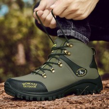 MENS LEATHER WATERPROOF WALKING HIKING TRAIL ANKLE BOOTS SPORTS ATHLETIC SHOES 