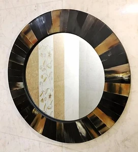 Mirror with Black Horn Frame Handmade Round Wall Hanging Mirror Home Decor - Picture 1 of 1