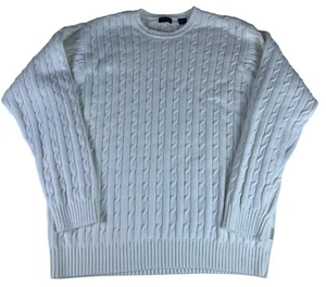 Izod Cable Knit Chunky Sweater Men's XL White Crewneck Pullover Long Sleeve Fall - Picture 1 of 5
