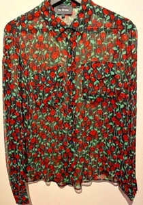 The Kooples black floral sheer silk blouse in size 1 relaxed fit gently used - Picture 1 of 7