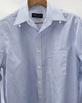 Donald J Trump Mens 15.5 32/33 Button Down Long Sleeve Blue White Striped - Image 1 of 4