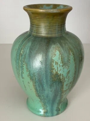 LARGE ANTIQUE FULPER VASE OUTSTANDING CRYSTALLINE TURQUOISE GREEN GLAZE - Image 1 of 4