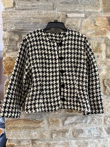 Tapestries Ireland Thick Wool Sweater Cardigan Black White Houndstooth Small - Picture 1 of 5