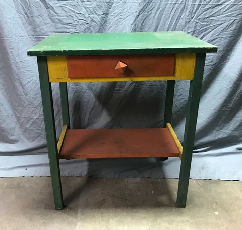 Antique Oak Mission Country Cottage Table Stand one Drawer  Old Green 1017-23B Cover