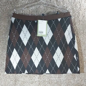 H&M Ladies Miniskirt Size S UK8 In Diamond Style Pattern Brown Black & White - Picture 1 of 4