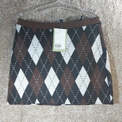 H&M Ladies Miniskirt Size S UK8 In Diamond Style Pattern Brown Black & White - Image 1 of 4