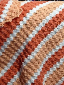 New! Handmade Crochet Blanket Lap Throw Afghan - dark peach, light peach, white - Picture 1 of 4
