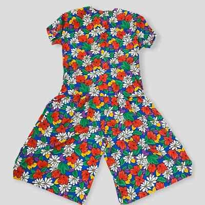 Vintage 80s Lilli Ann Bright Multicolor Floral Shirt + Culottes Pants Set - Image 1 of 4