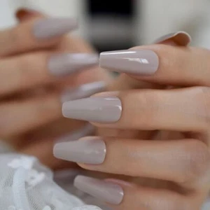24pcs tapered acrylic False Nail French Manicure Fake Tips Press On Full Cover - Picture 1 of 3