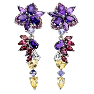 925 Sterling Silber Ohrringe Oval Amethyst Aquamarin Natürlich Edelstein Schmuck - Bild 1 von 14