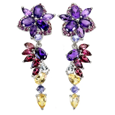 925 Sterling Silber Ohrringe Oval Amethyst Aquamarin Natürlich Edelstein Schmuck - Bild 1 von 4