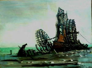 SUPERB ANTIQUE SIGNED JONATHAN ZUTTER SURREALIST THE INFERNAL MACHINE PAINTING - Picture 1 of 5