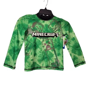 Minecraft Boy's Tie-Dye Long-Sleeve Rash Guard Shirt Green Size 5/6 (Only Shirt) - Picture 1 of 9