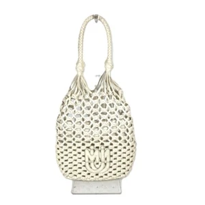 MIUMIU Logo Malla Bolso de Hombro Malla Playa Bolso de Hombro Cuero Blanco - Imagen 1 de 11