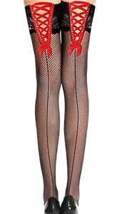 Bas resille couture autofixant femme style corset fantaisie rouge taille unique - Picture 1 of 1