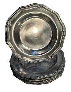 Vintage 6 Kt Zinn Salat/Wüste 8,5" Teller York Metall USA überbacken Weihnachten - Bild 1 von 18