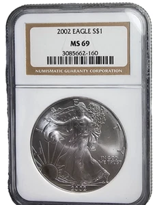 2002 American Silver Eagle $1 NGC MS69-Free USA Shipping - Picture 1 of 2