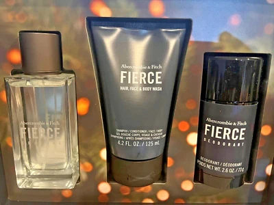 ABERCROMBIE & FITCH FIERCE 3 PIEZAS SET DE REGALO PARA HOMBRE EDC, GEL DE BAÑO, DESODORANTE Foto 1 de 4