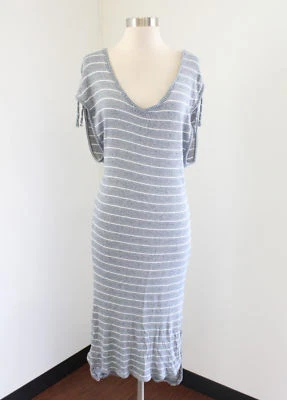 Vestido midi acanalado a rayas Saturday Sunday Anthropologie gris blanco talla M Foto 1 de 4
