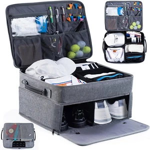 Upgraded Golf Trunk Organizer Storage with Separate Compartment for 2 Pair Shoes - Picture 1 of 12