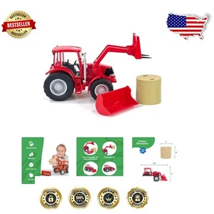 Trattore rosso resistente scala 1:20 con porte funzionanti e balla di fieno per bambini età 3+ - Foto 1 di 9