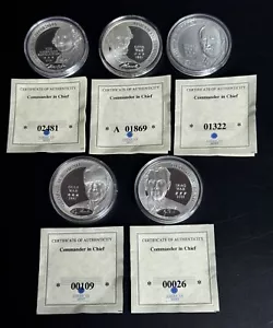 Commander in Chief RARE Set of 5 Silverplate Comm. Coins - Picture 1 of 10