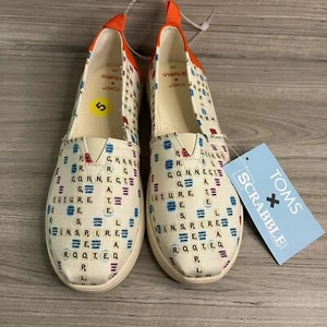 Toms Natural Scrabble Spielbrettdruck Damen 5 Jugend Alpargata hellbraun rot blau NEU - Bild 1 von 7