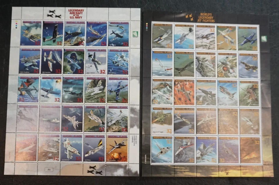 Marshall Islands lot of two large S/S Navy aircraft Planes Jet Fight  MNH stamps - Image 1 of 1