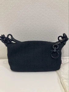 Salvatore Ferragamo One Shoulder Handbag Black Canvas Cotton Gancini Auth - Picture 1 of 12