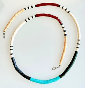 Vintage Santo Domingo hand rolled turquoise+ beaded necklace Sterling clasp -22" - Picture 1 of 6