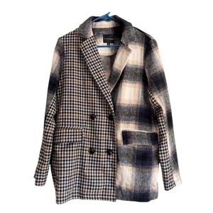 Buckle Black Mixed Print Blazer Jacket Layering Piece Dark Academia Grunge - Picture 1 of 7