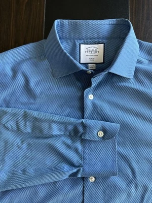 Charles Tyrwhitt Non-Iron Slim Fit Blue Textured Dress Shirt Men's 17.5-34 in - Image 1 of 4