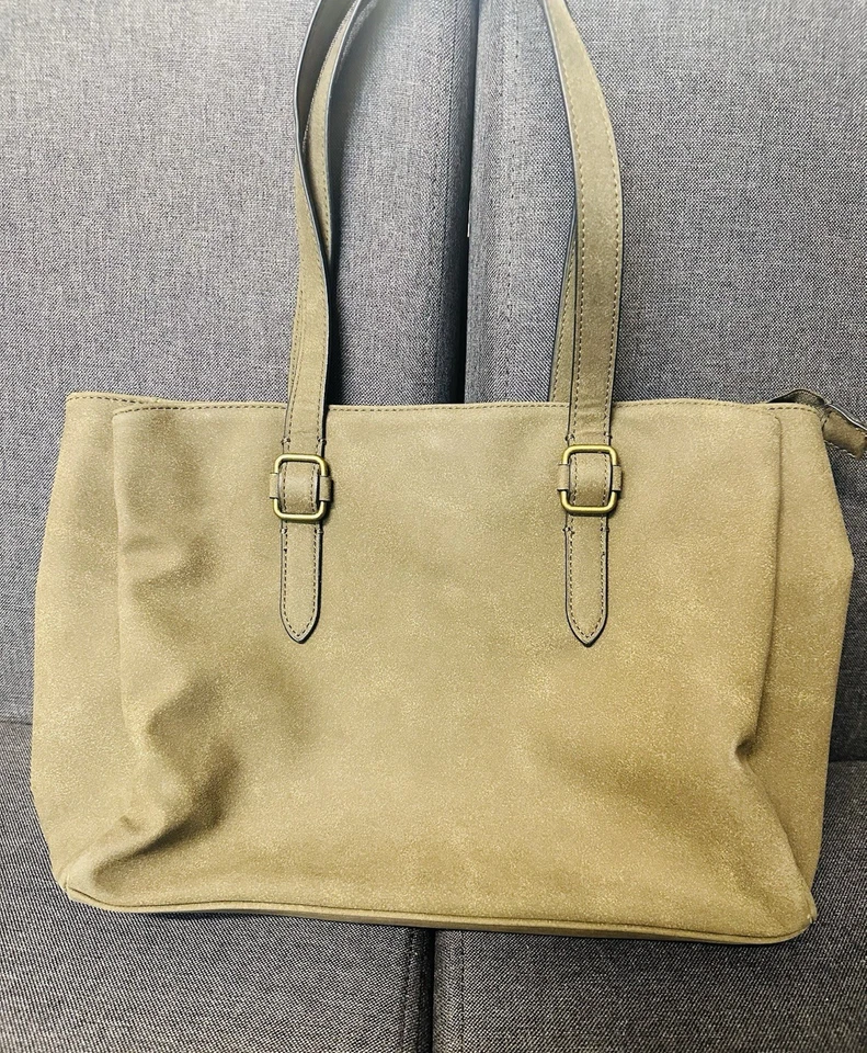 Bolso de Mano Grande Bueno Imitación Cuero Verde Oliva Excelente Estado Foto 1 de 4