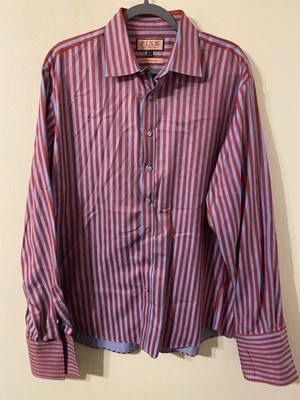 Men's Thomas Pink London Blue Red Stripe Dress Shirt 17.5 Neck French Cuff - Image 1 of 3